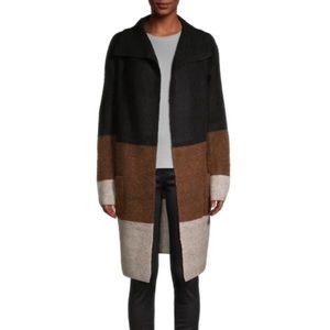 NWT Max Studio Black to Beige Colour Block Long Cardigan Sweater Stripe Soft